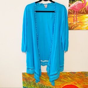 CHICOS Cotton Linen Blend Caribe Crochet Trim Top